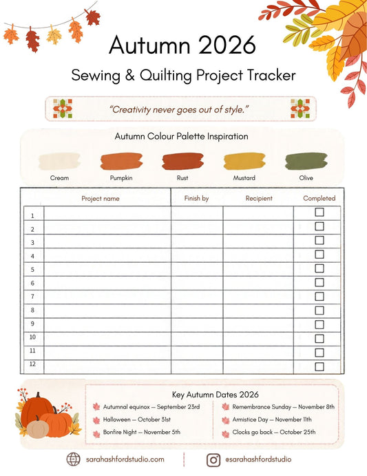 UK 4 Seasons PRINTABLE Sewing and Quilting Project Planner A4 PDF