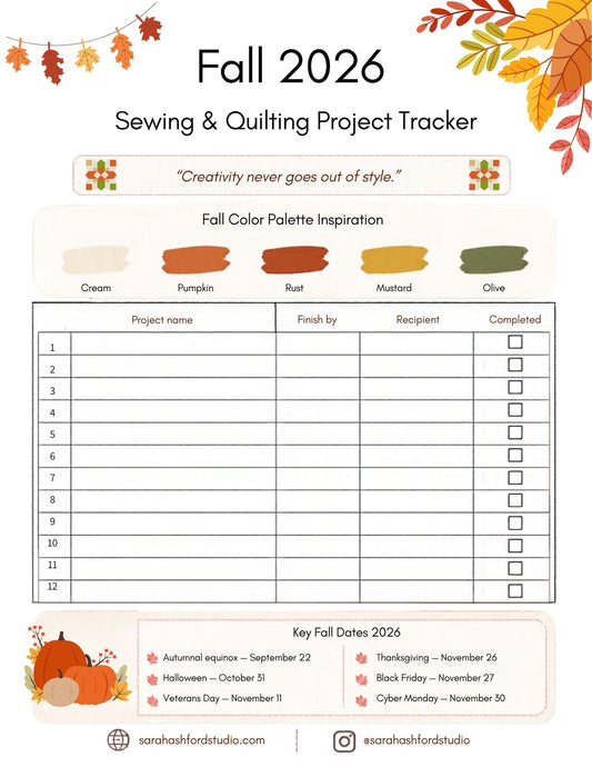 US 4 Seasons PRINTABLE Sewing and Quilting Project Planner PDF