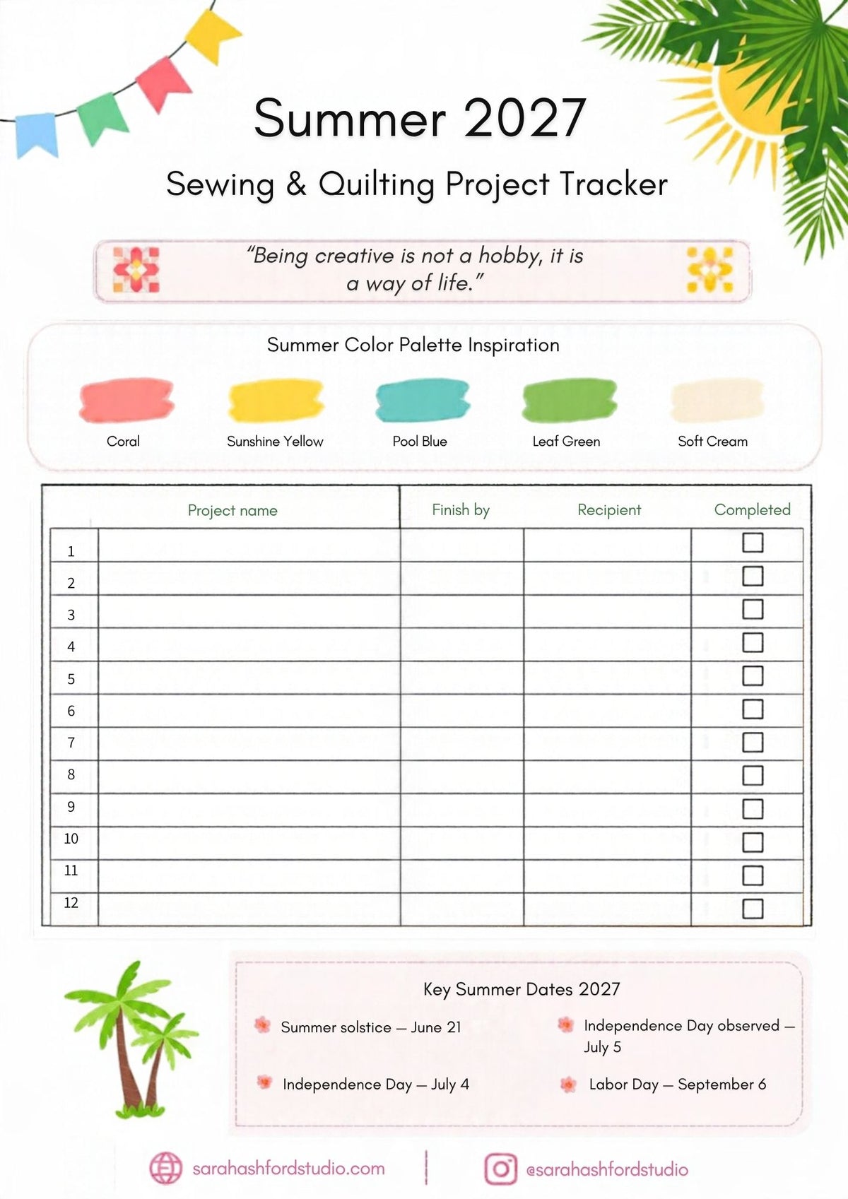 US 4 Seasons PRINTABLE Sewing and Quilting Project Planner PDF
